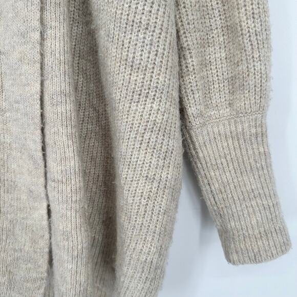 Rachel Parcell Chunky Knit Shawl Collar Open Cardigan Balloon Sleeve Sweater Tan - Picture 5 of 11